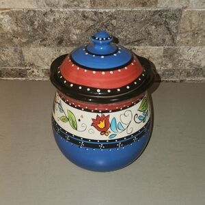 Tabletops Unlimited Kashmir Colorful Ceramic Jar with Lid